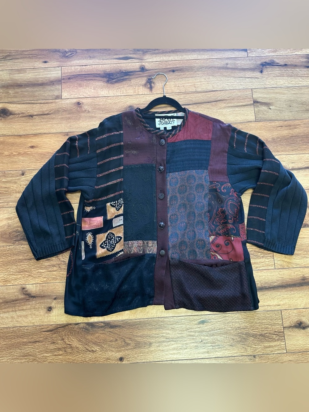 Vintage Donna Jessica Patchwork Button-Front Cardigan Jacket
